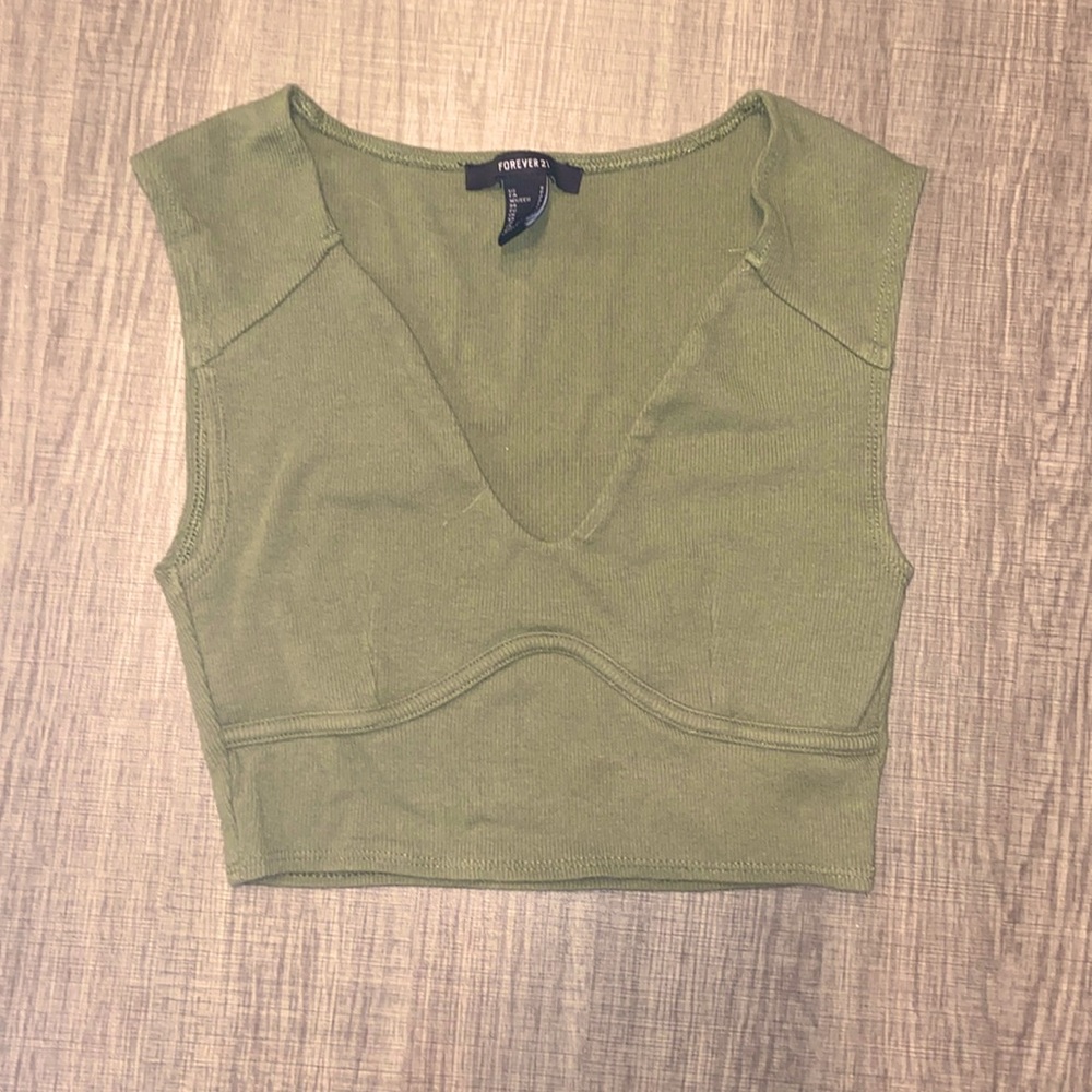 Green Ribbed Crop Top